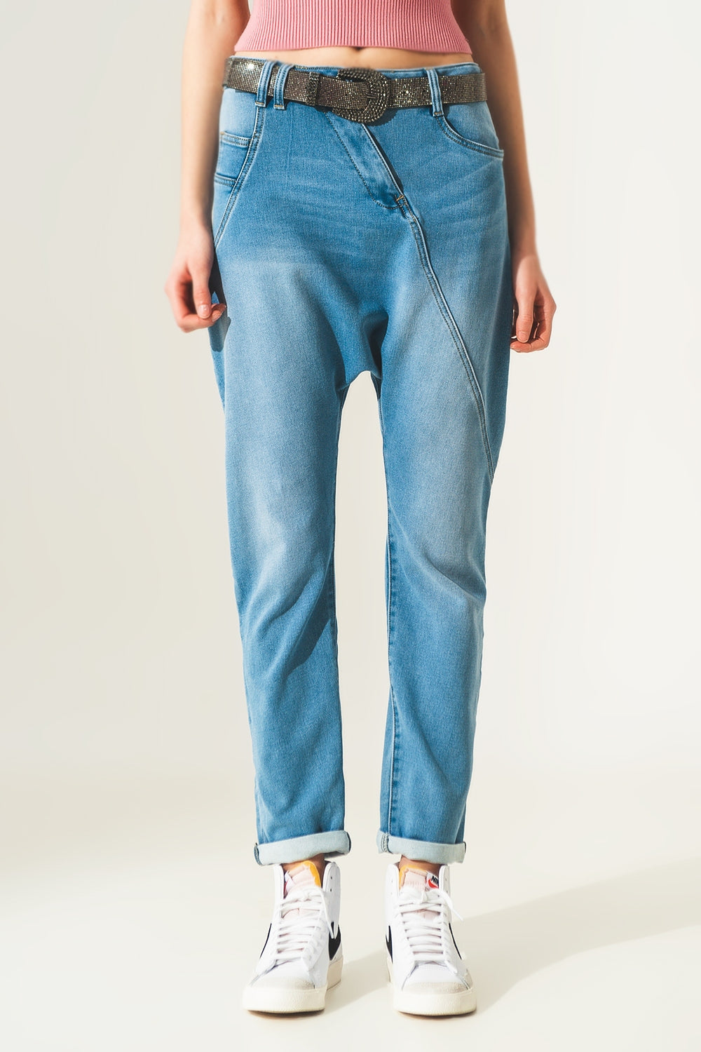 Jeans largo dos anos 90 em lavagem vintage azul