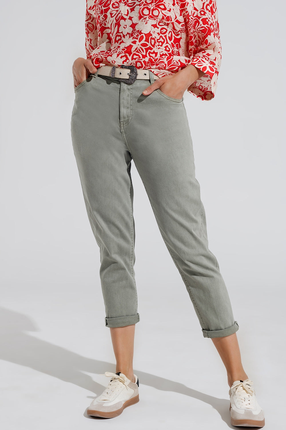 Q2 Ankle skinny Basic Jeans in kakhi