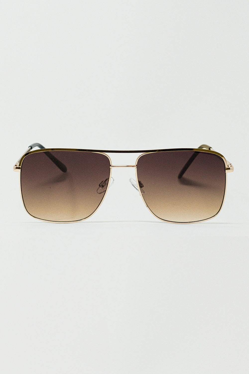 Q2 Aviator Vintage Sunglasses With Golden Rim in Tan