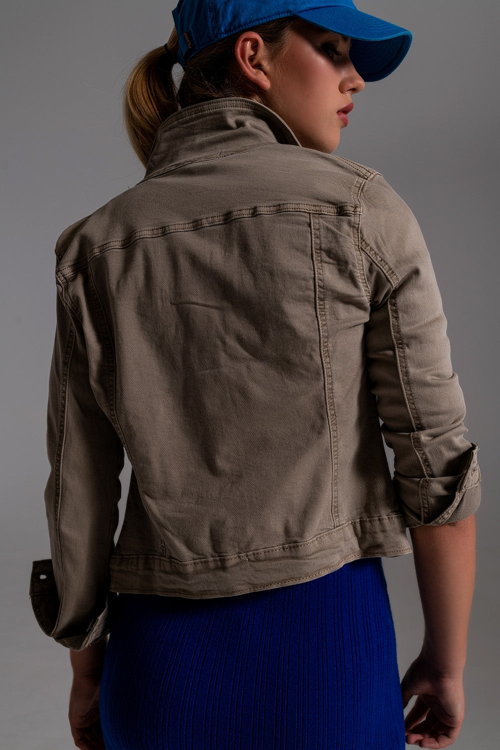 Jaqueta Jeans Básica Com Bolsos Bege