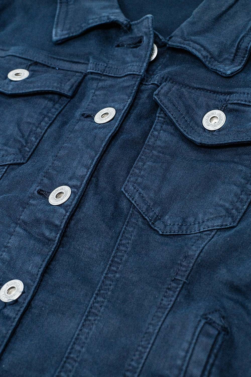 Jaqueta Jeans Básica Com Bolsos Azul Marinho