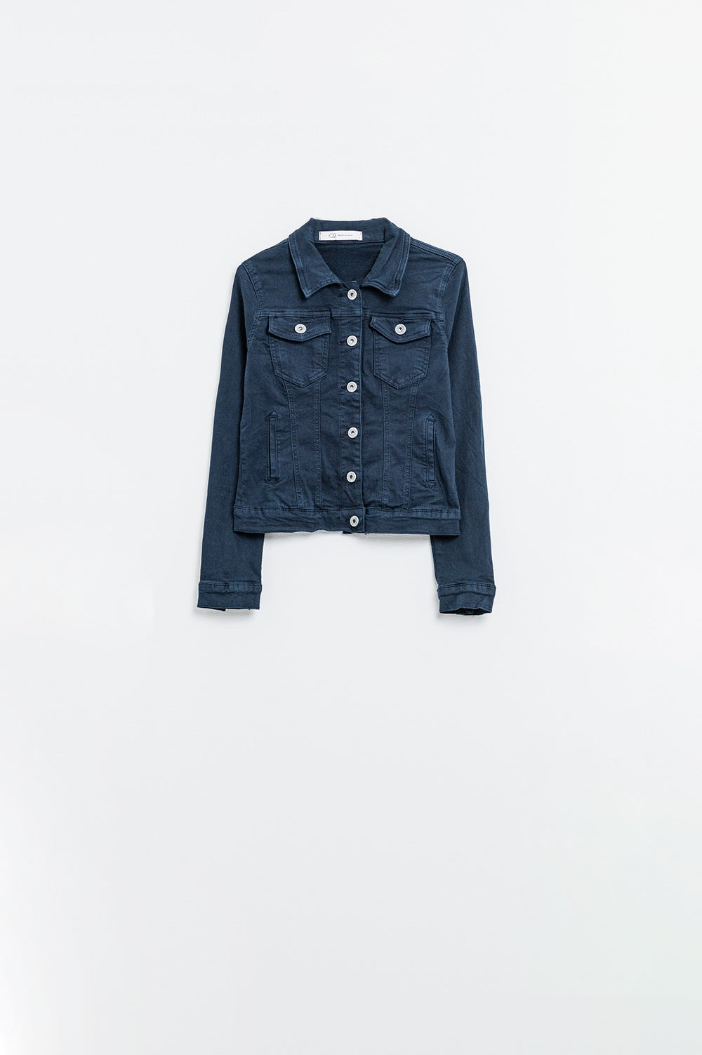 Jaqueta Jeans Básica Com Bolsos Azul Marinho