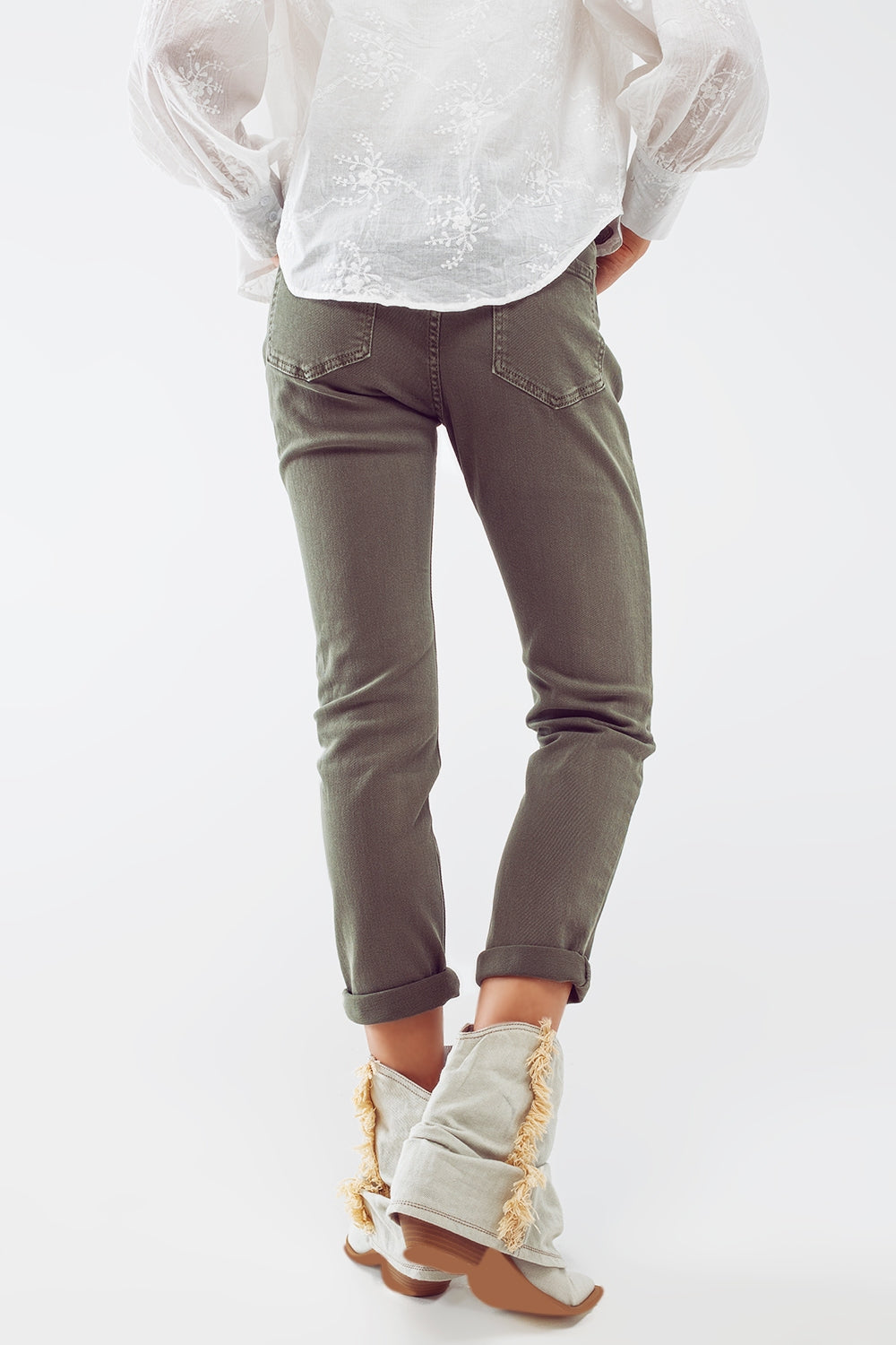Calça Jeans Skinny Básica Verde Militar