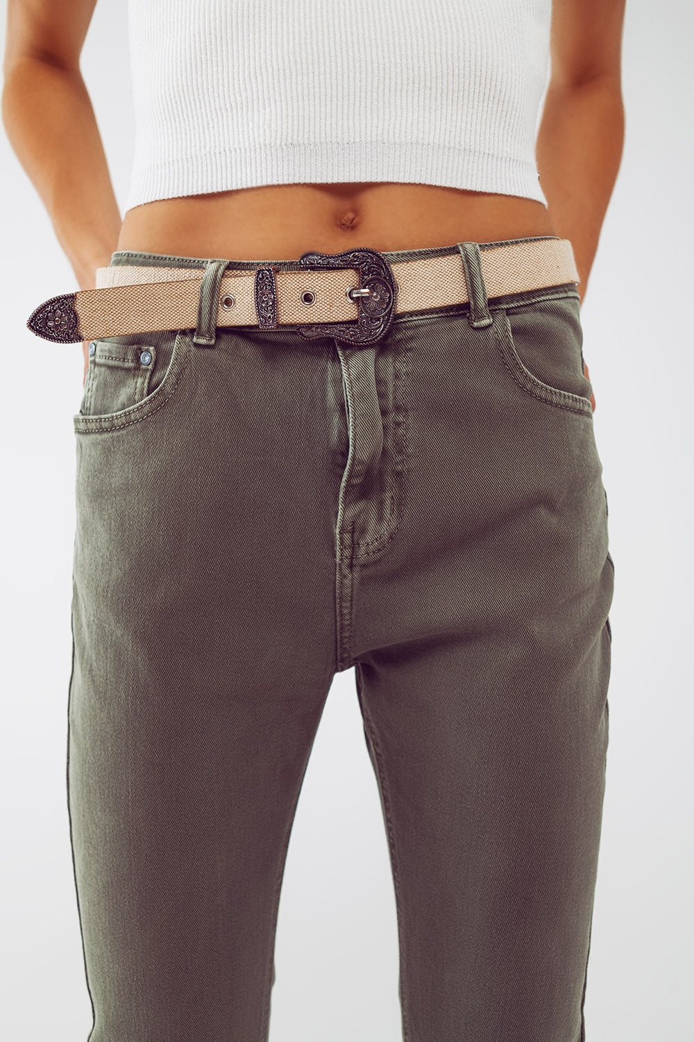 Calça Jeans Skinny Básica Verde Militar