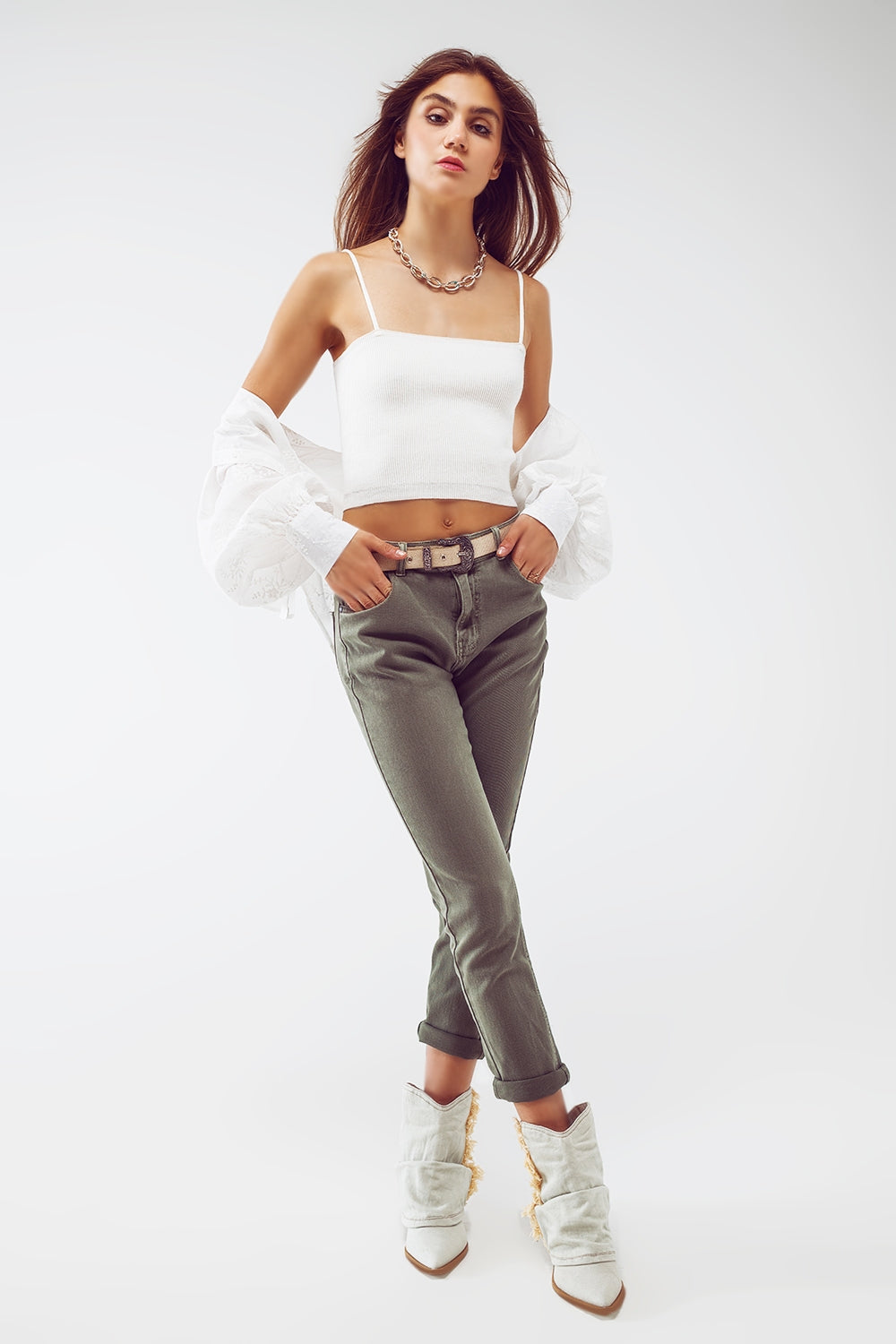 Calça Jeans Skinny Básica Verde Militar