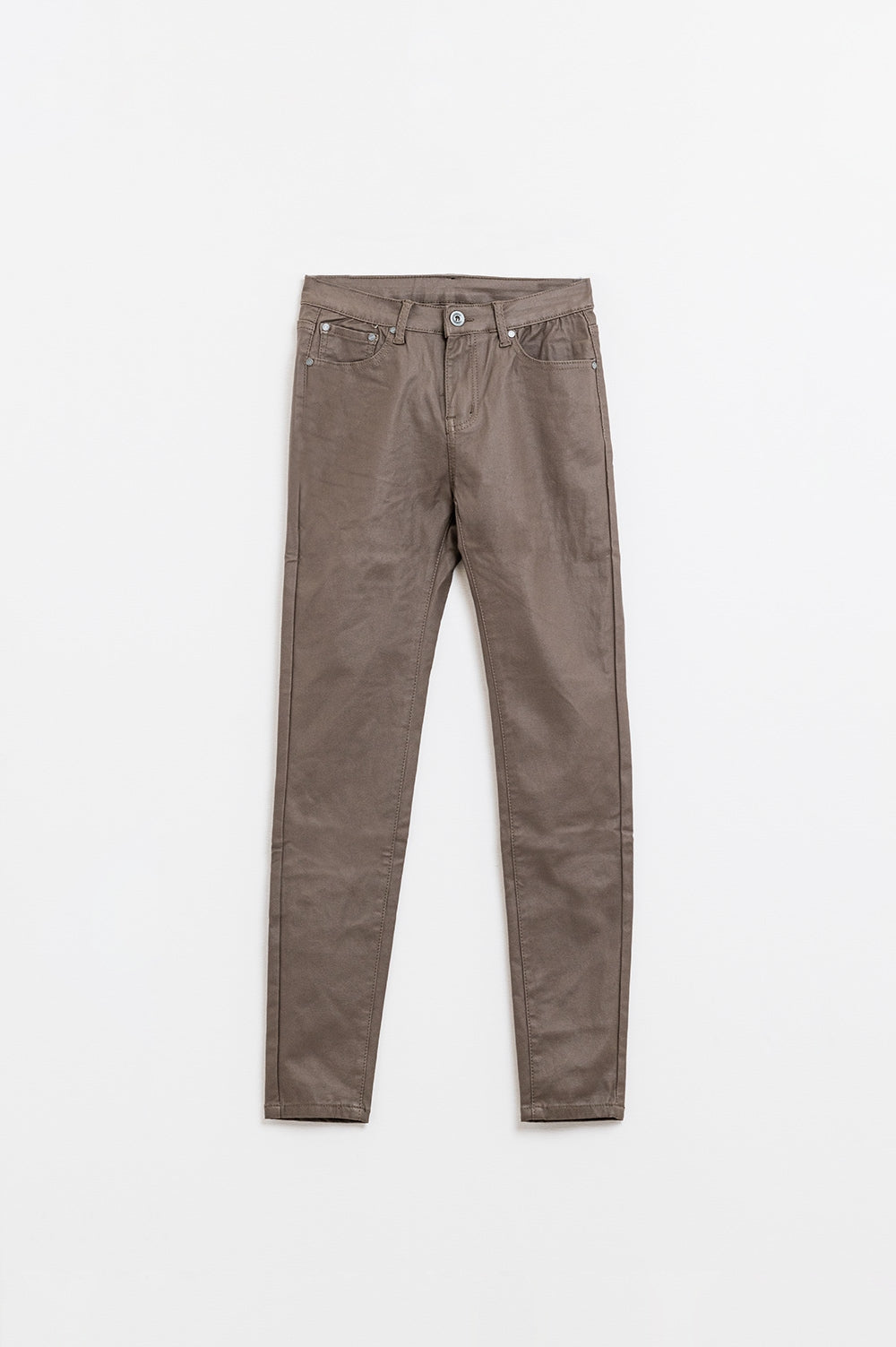 Calças super skinny de couro sintético bege