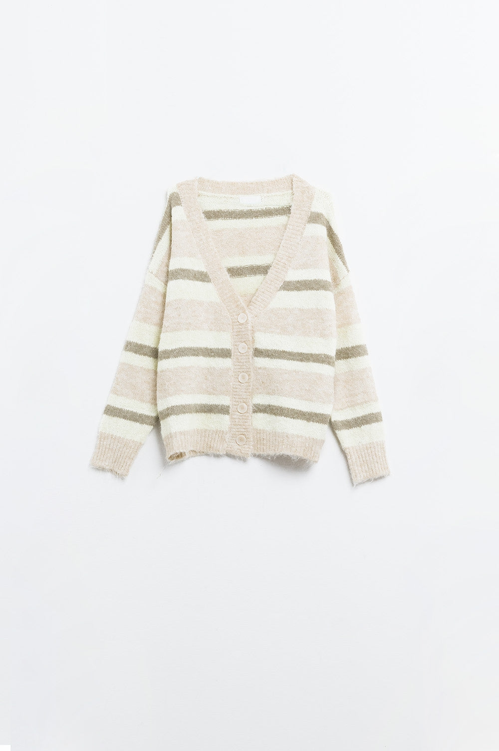 cardigan fofo listrado bege