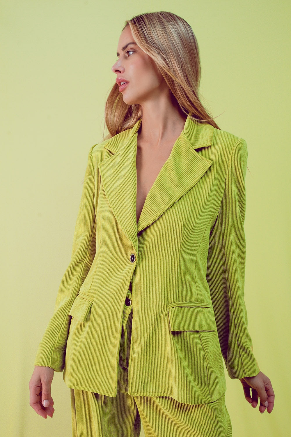 Blazer com botões vintage em bombazina lima