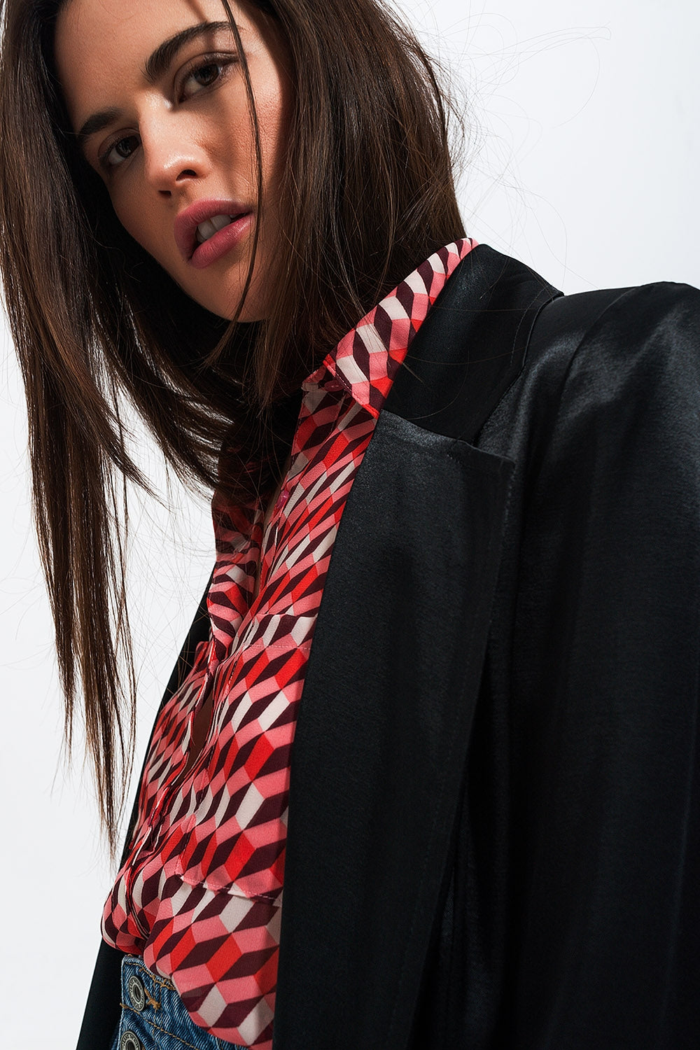 Blazer de cetim preto