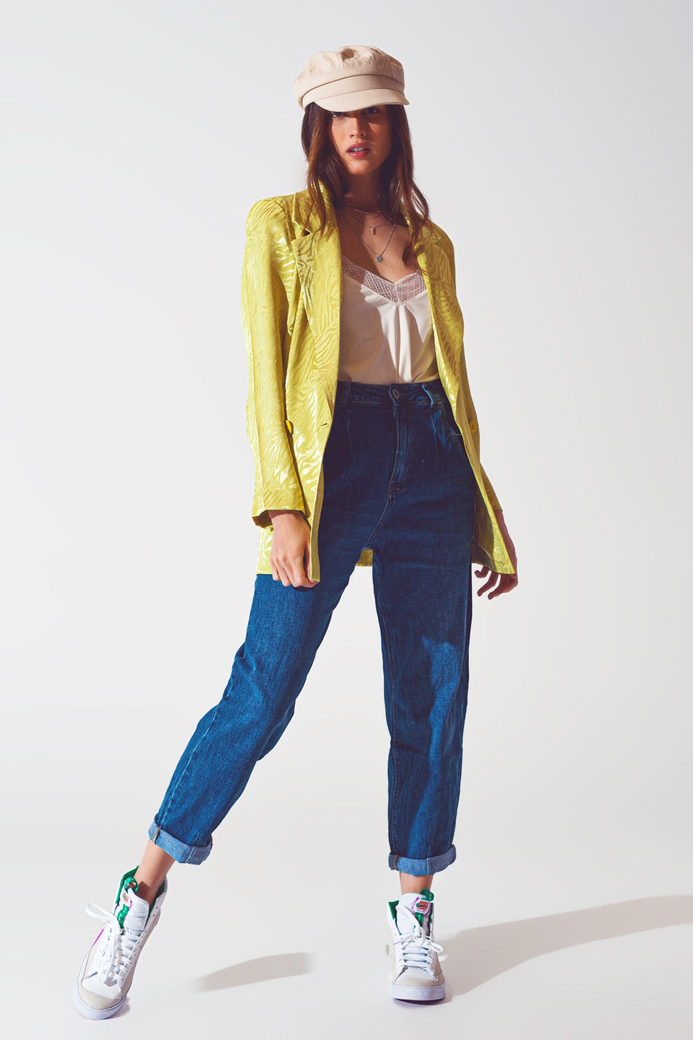 Blazer de estampa zebra oversized em verde