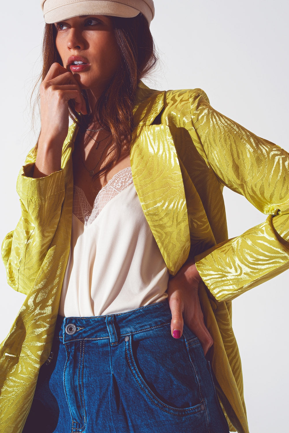 Blazer de estampa zebra oversized em verde