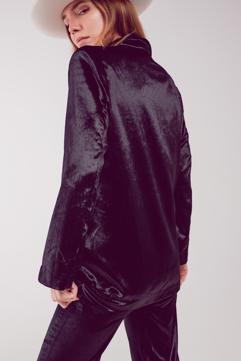 Blazer de veludo preto oversize