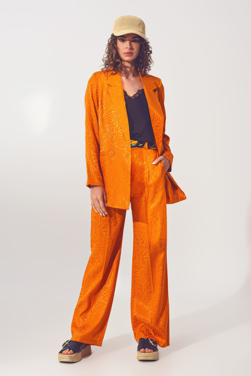 Blazer oversized com estampa de zebra em laranja