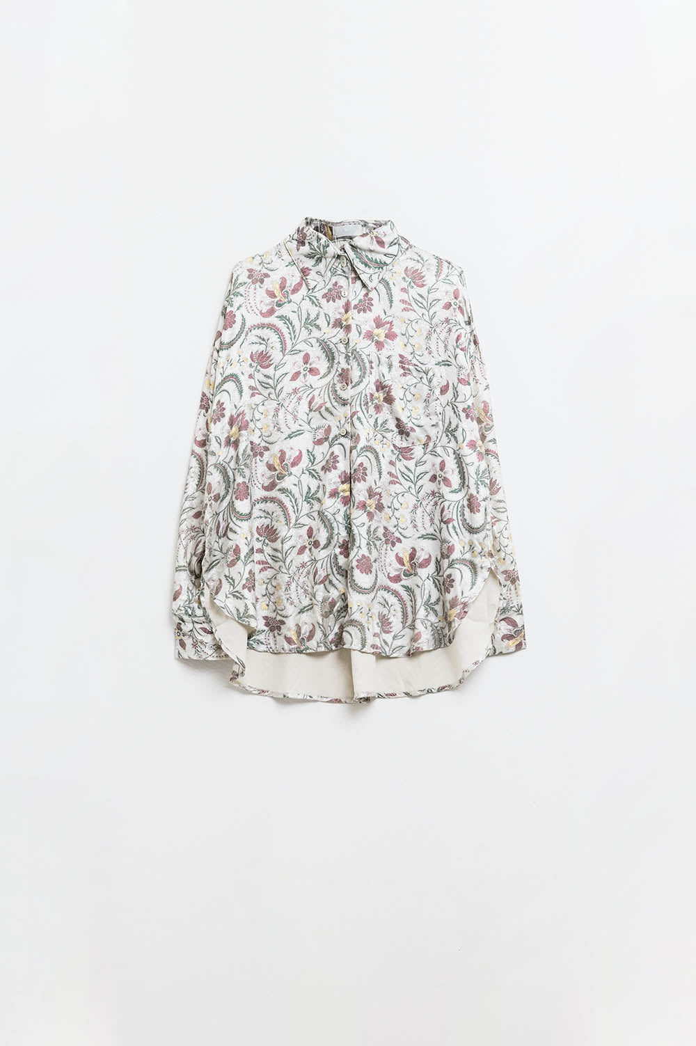 Blusa de cetim com estampado de flores em cinzento