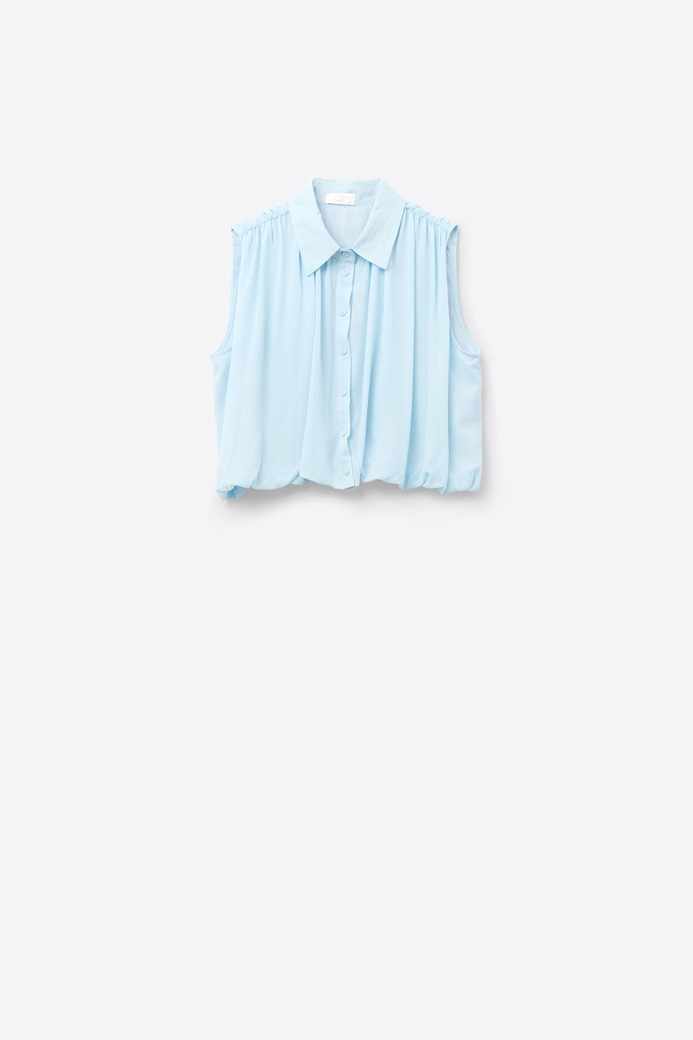 blusa de chiffon azul bebê com pregas na bainha