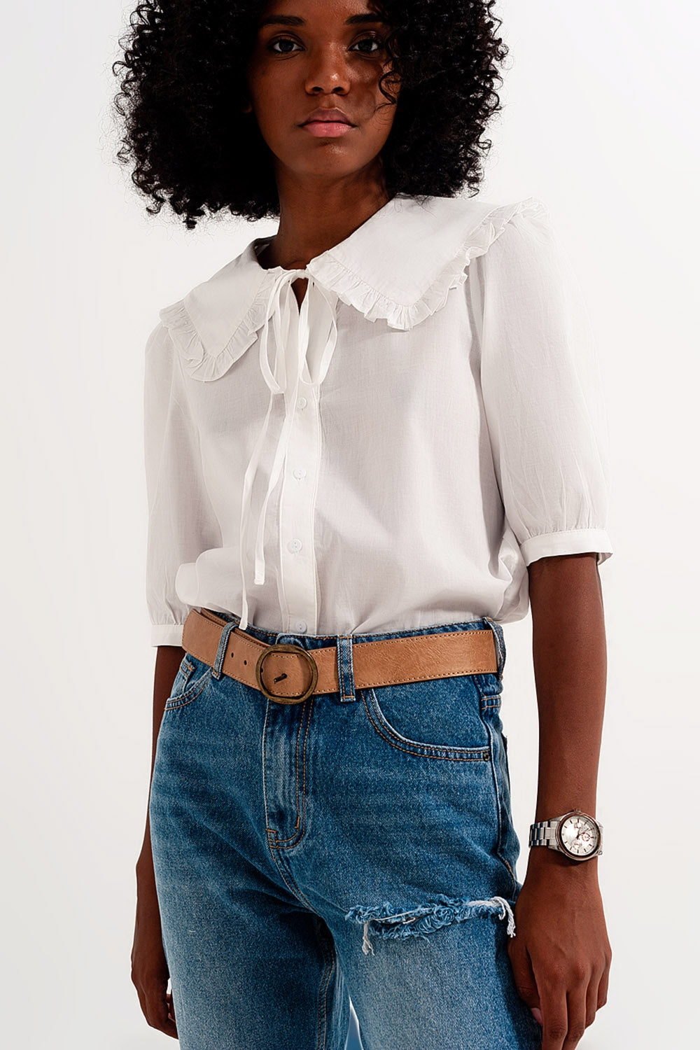 blusa de colarinho da pradaria em branco