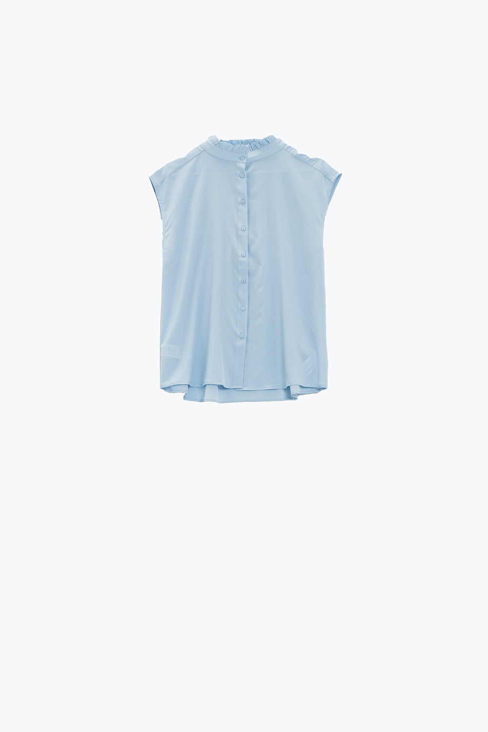 Blusa de gola Mao sem mangas com botões azul