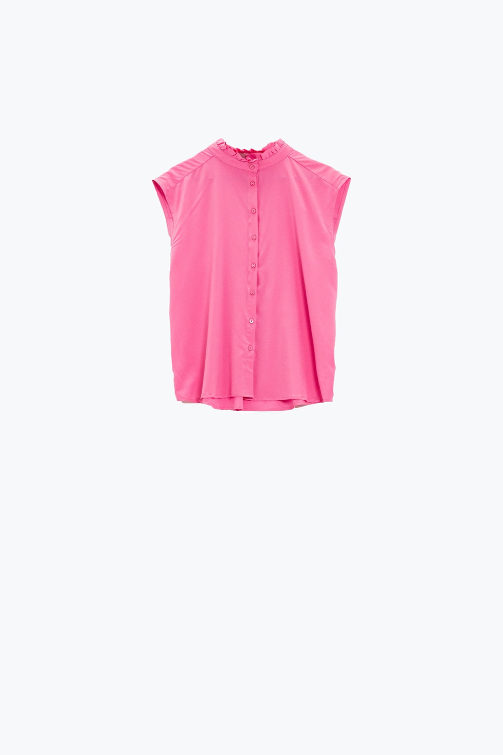 Blusa de gola Mao sem mangas com botões cor-de-rosa