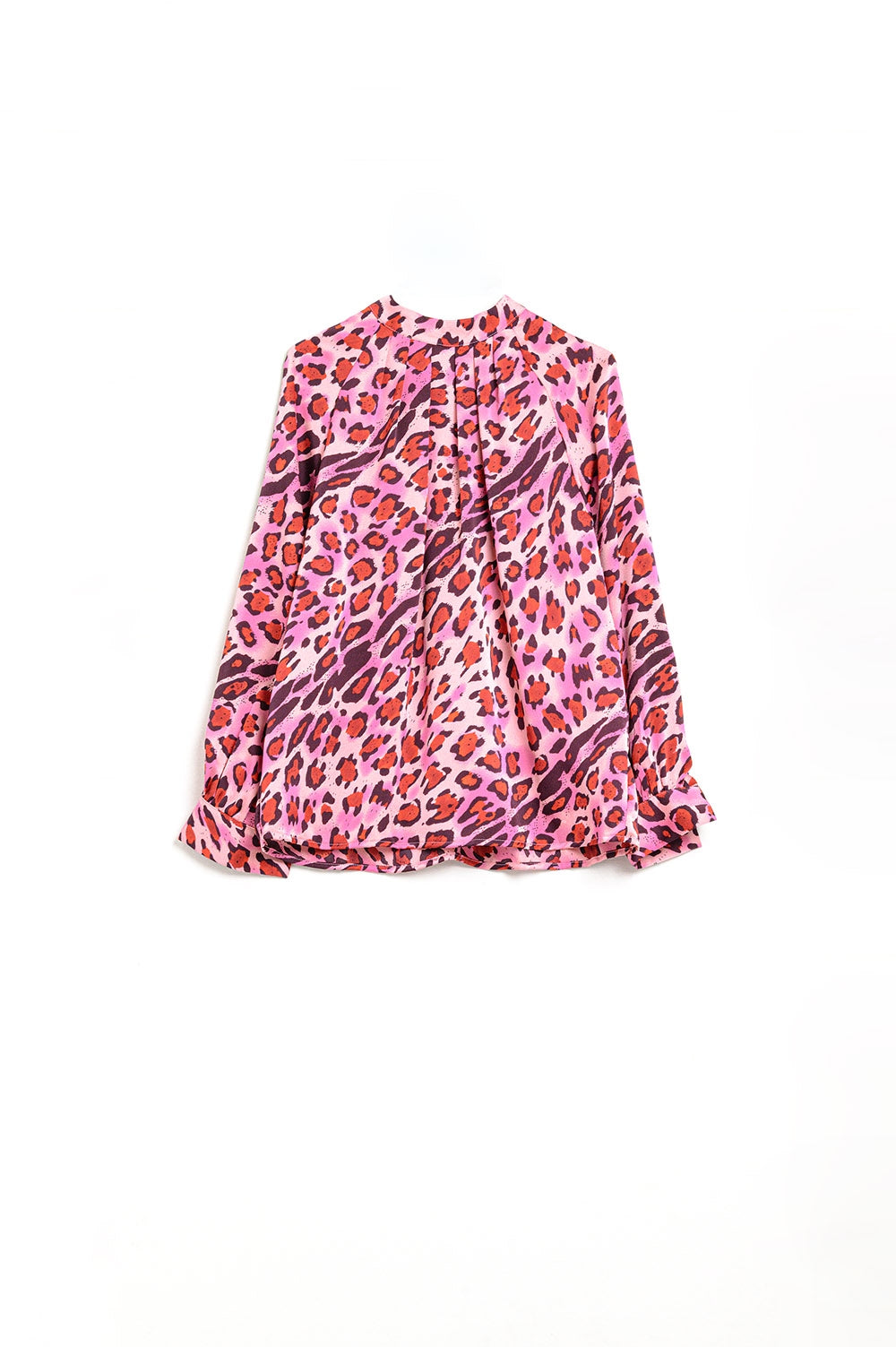 Blusa de Manga Comprida em Estampa de Leopardo Fúcsia Moderna