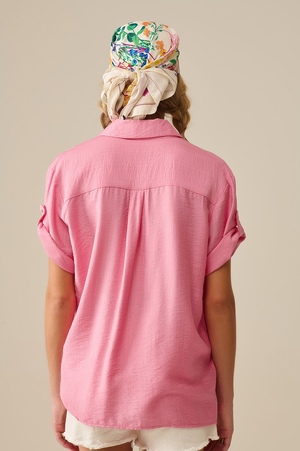 Blusa manga curta em rosa claro