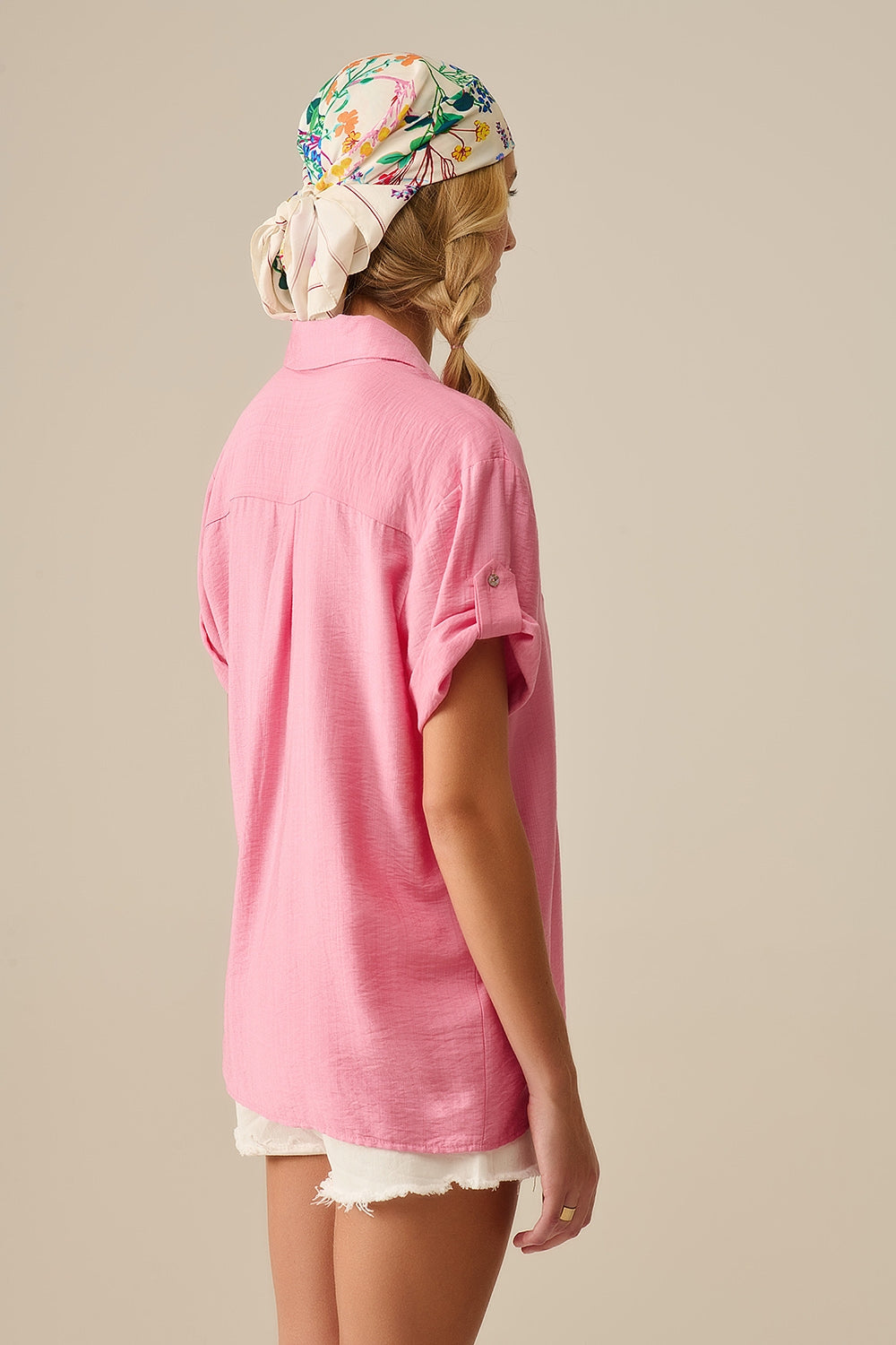Blusa manga curta em rosa claro