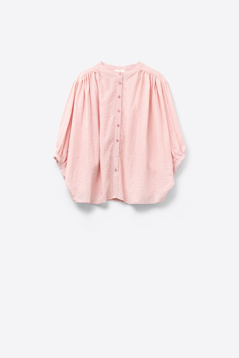 Q2 blusa solta de gingão rosa claro