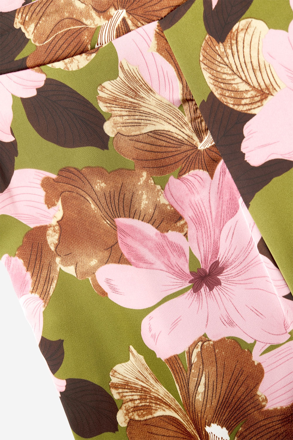 Calça de perna larga multicolorida Tropical Floral em tecido acetinado