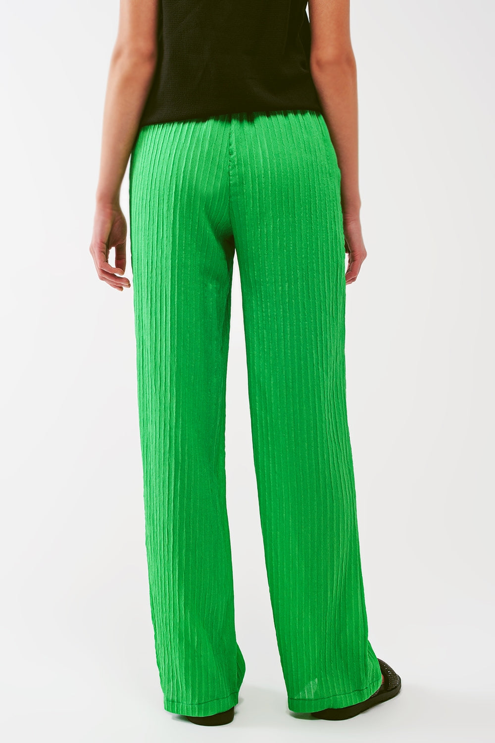 Calça listrada folgada em verde