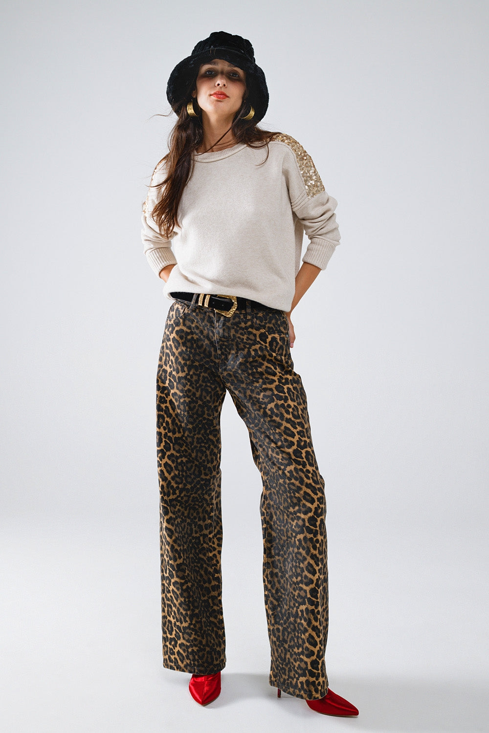 Calça padrão leopardo com degradado na frente e nas costas