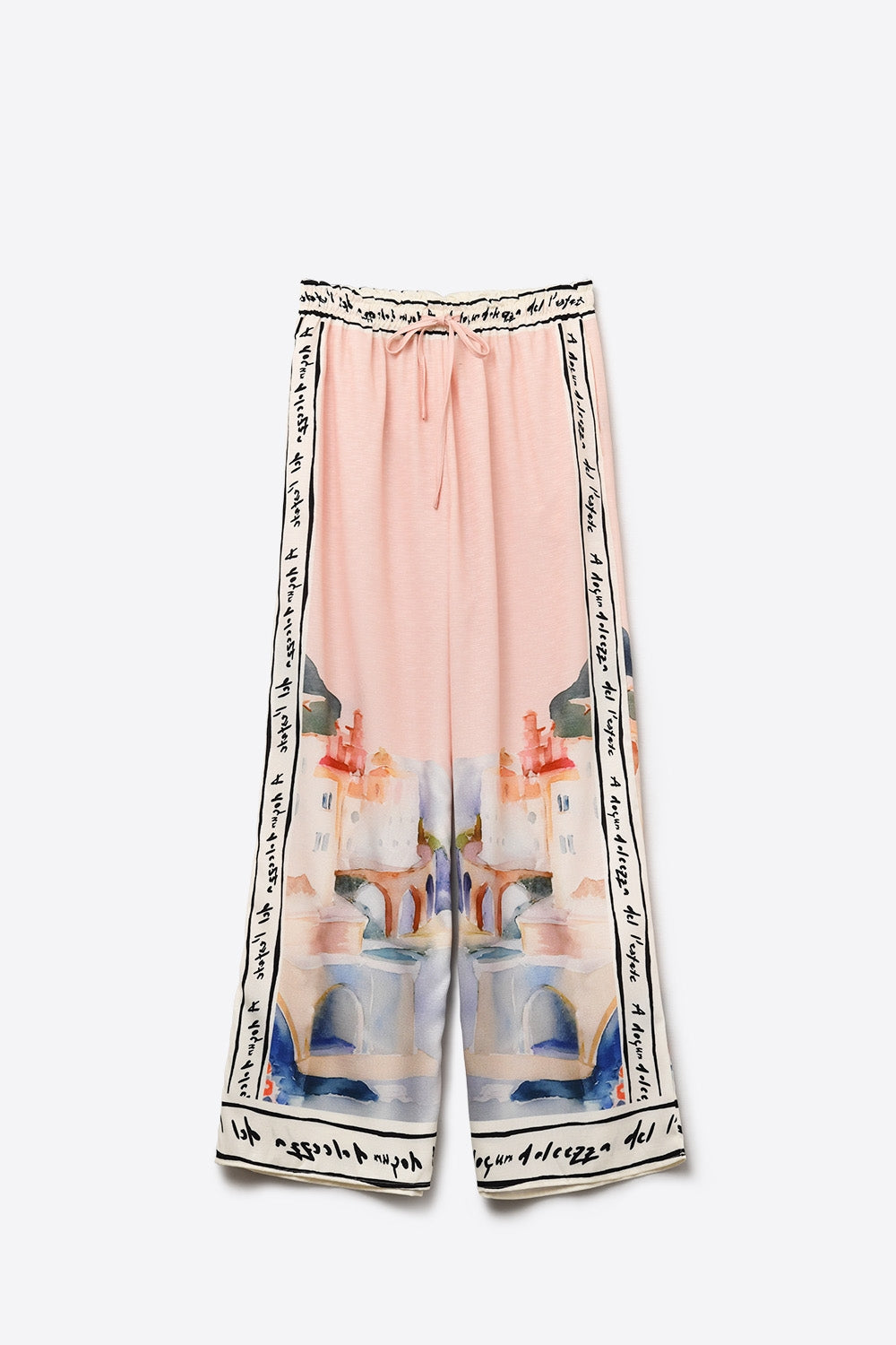 Q2 Calças cor-de-rosa com estampado de aguarela de verão