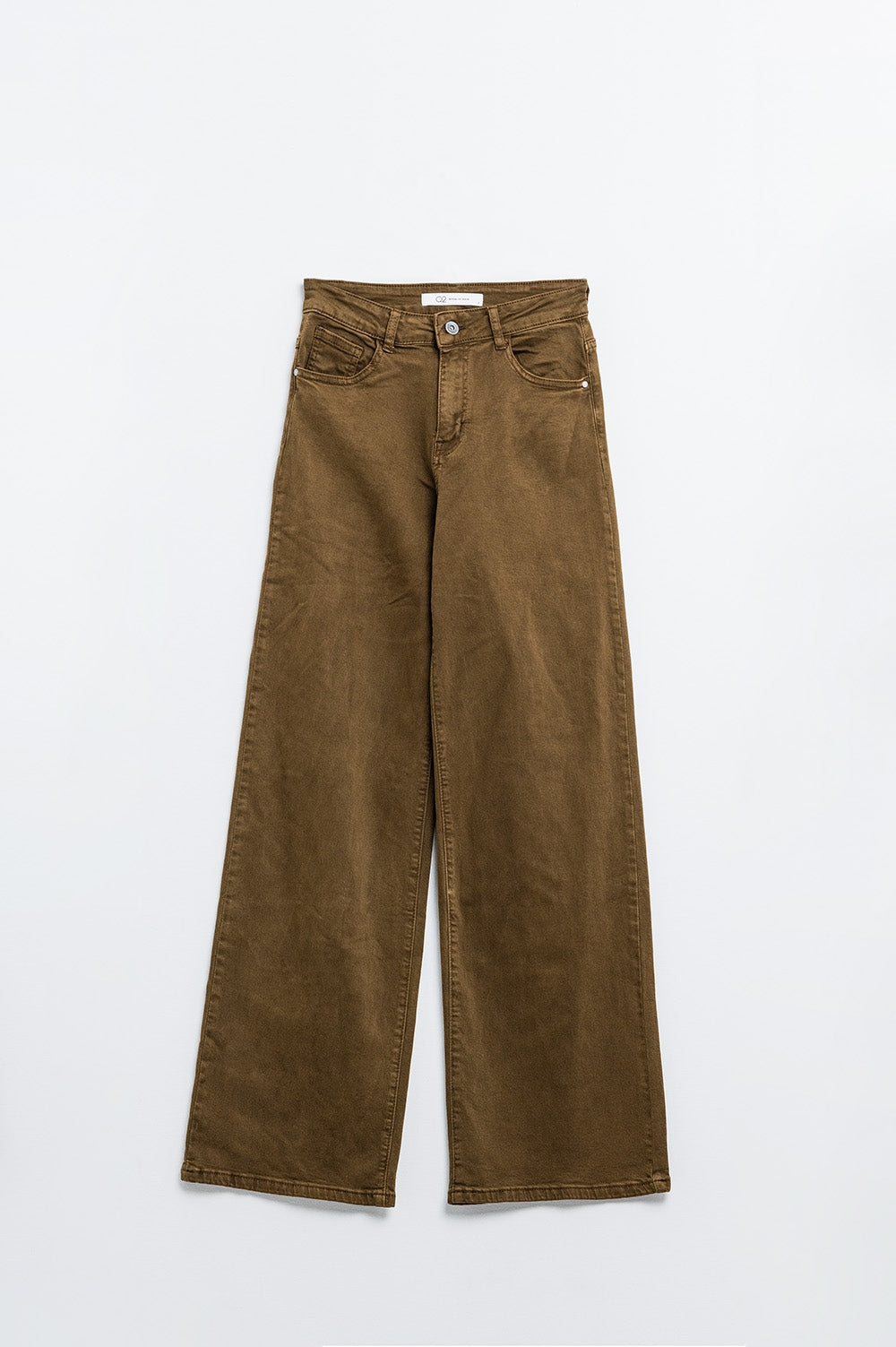 Calça de cintura alta larga na cor marrom chocolate