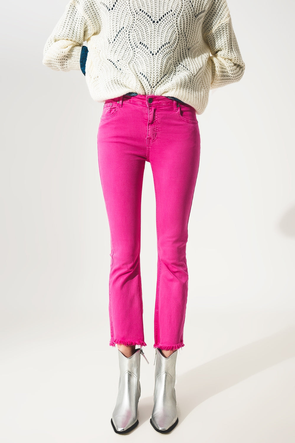 Calças de ganga em fuchsia com bainha por costurar
