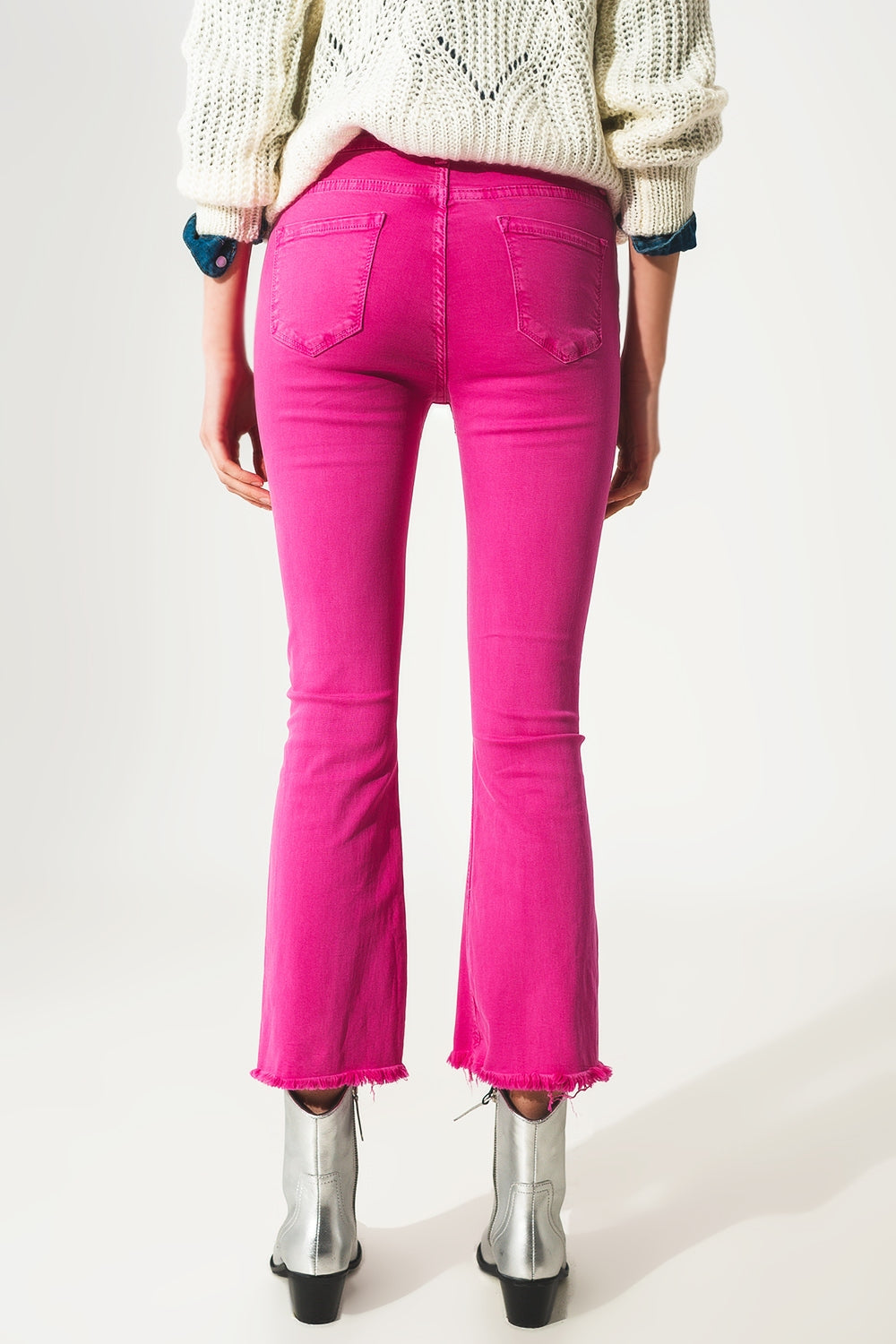 Calças de ganga em fuchsia com bainha por costurar