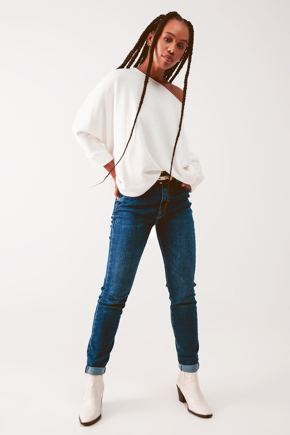 Calça de ganga skinny lavada médio de cintura alta