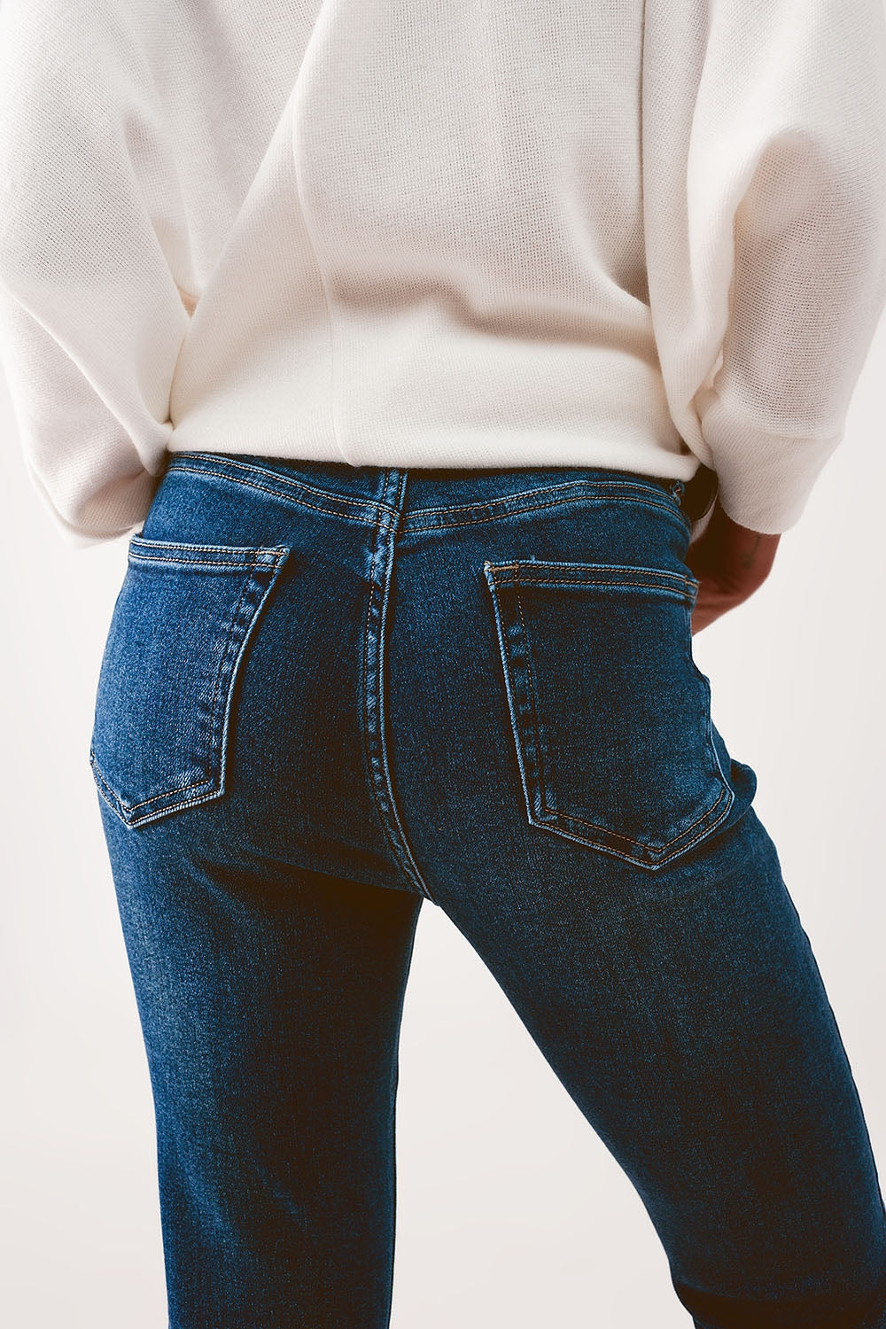 Calça de ganga skinny lavada médio de cintura alta