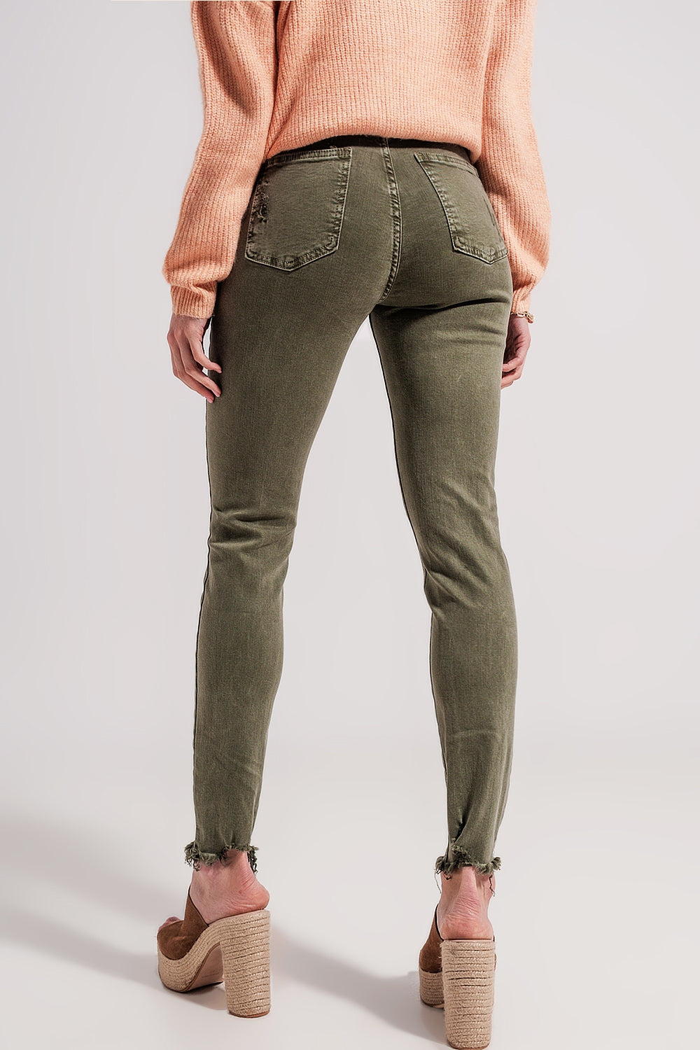 Calças de ganga skinny verdes com desenho rasgado