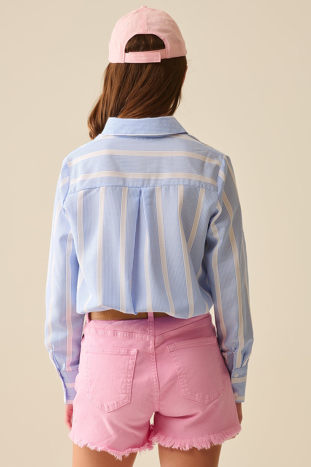 Camisa às riscas de tecido macio em azul e branco