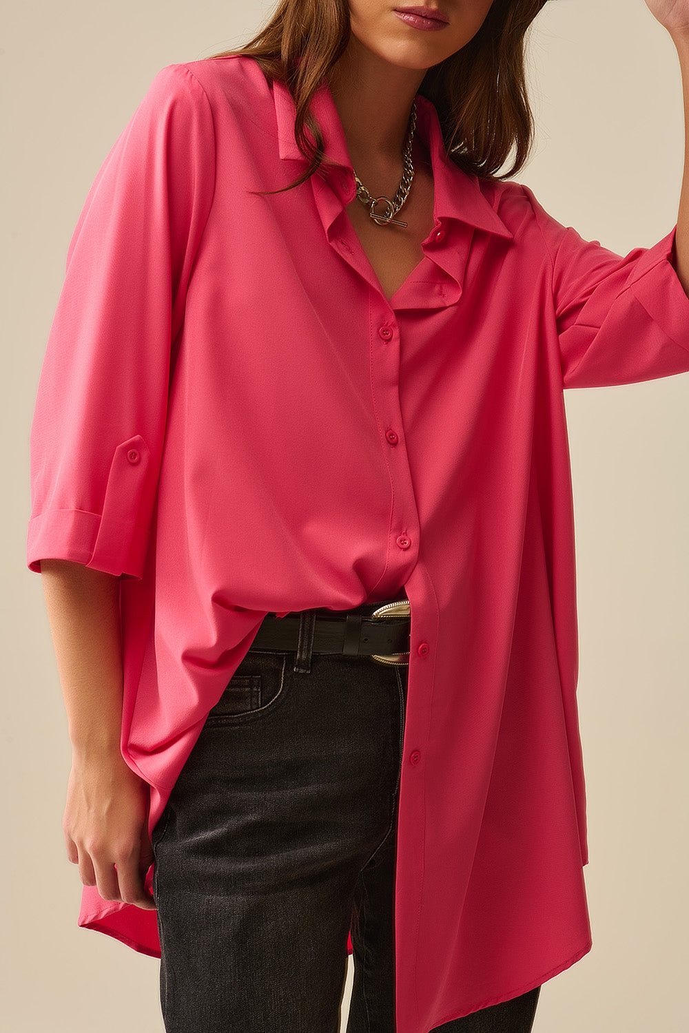 Camisa maxi em tecido muito suave e leve de cor coral