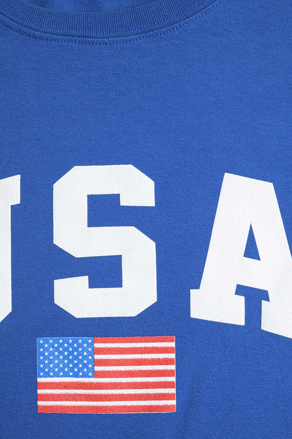 Camiseta longa azul solta com logotipo dos USA