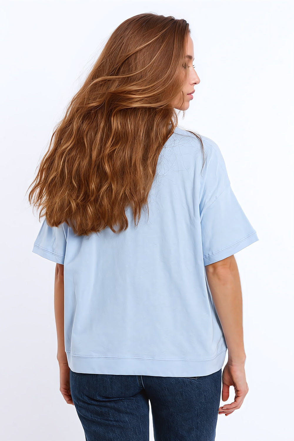Camiseta oversized Sunshine com texto texturizado na parte da frente em azul