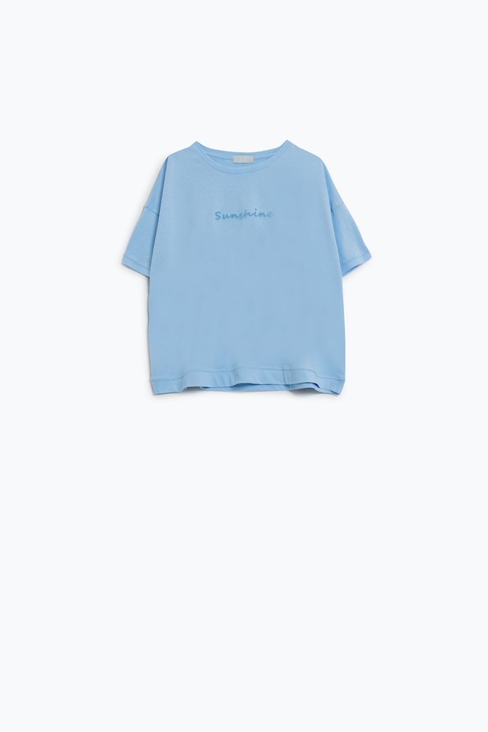 Camiseta oversized Sunshine com texto texturizado na parte da frente em azul