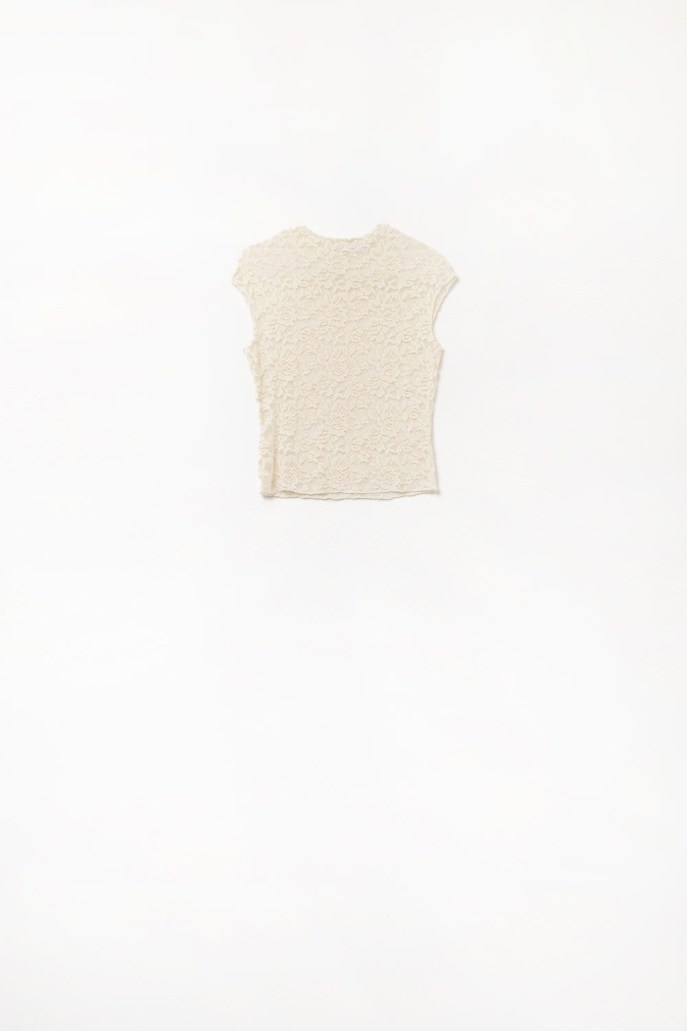 Camiseta romântica de renda com mangas curtas em bege