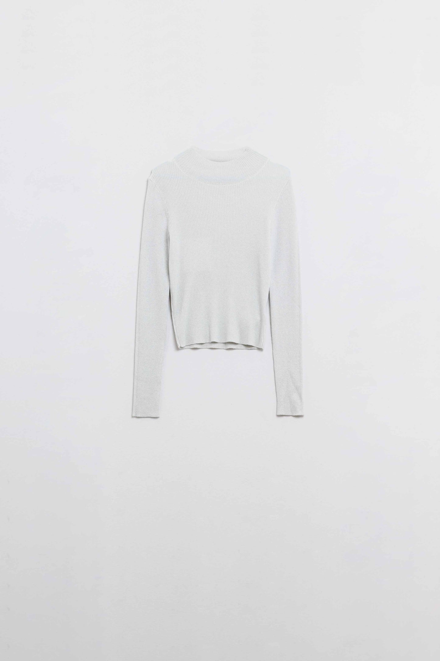 Camisola cinzenta de manga comprida com gola tripla brilhante