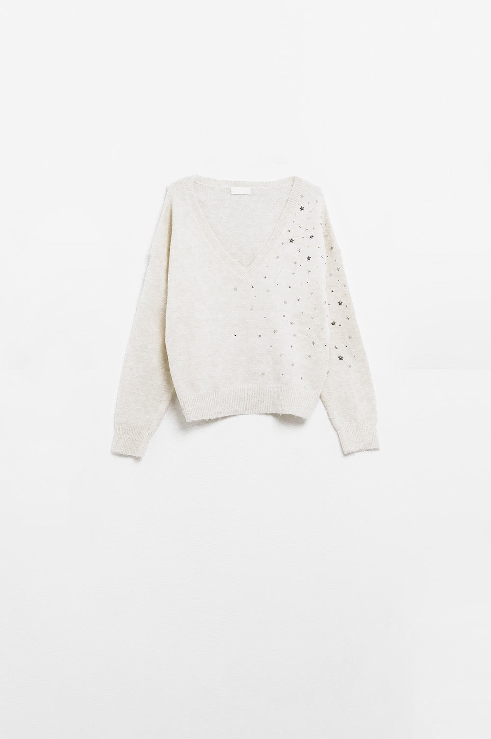 Camisola com decote em V e estrelas metálicas