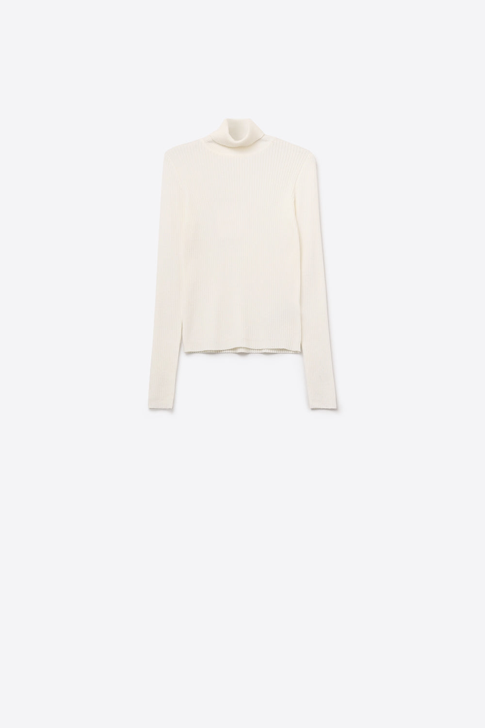 Camisola com gola de tartaruga enrolada com nervuras em branco