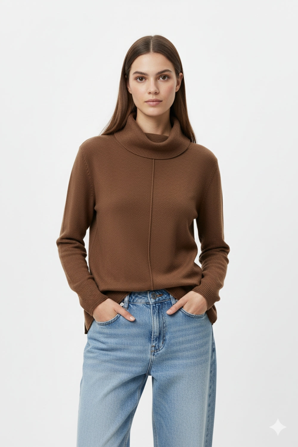 Camisola com gola redonda em castanho