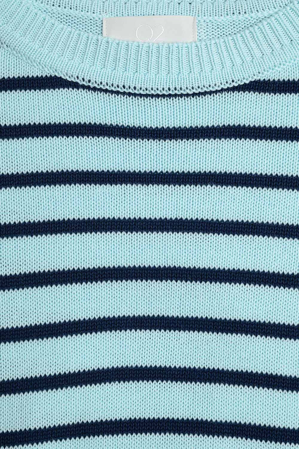 Camisola Crop Verde Menta com Riscas Azul Marinho