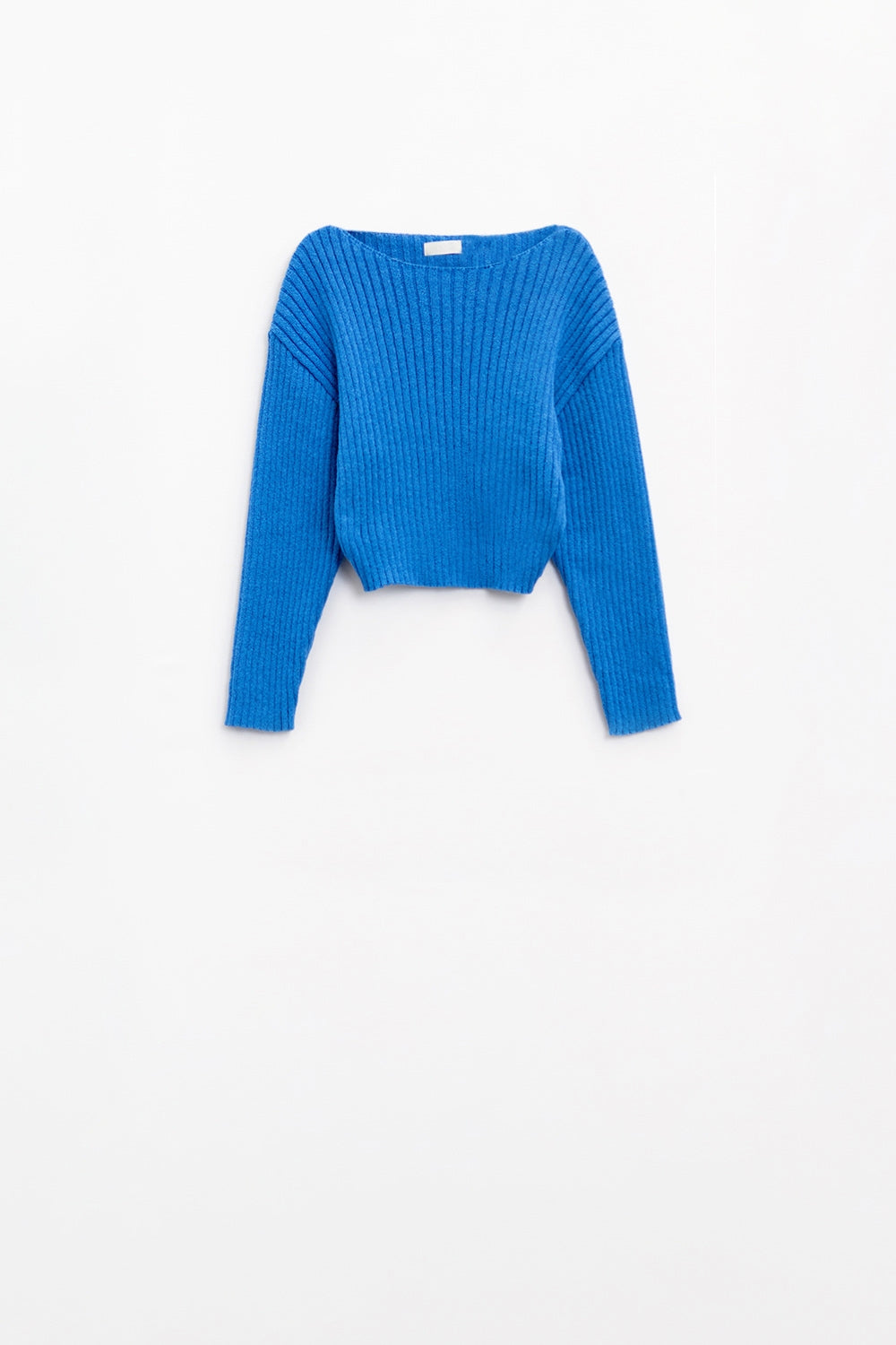 Camisola de gola alta com nervuras em azul