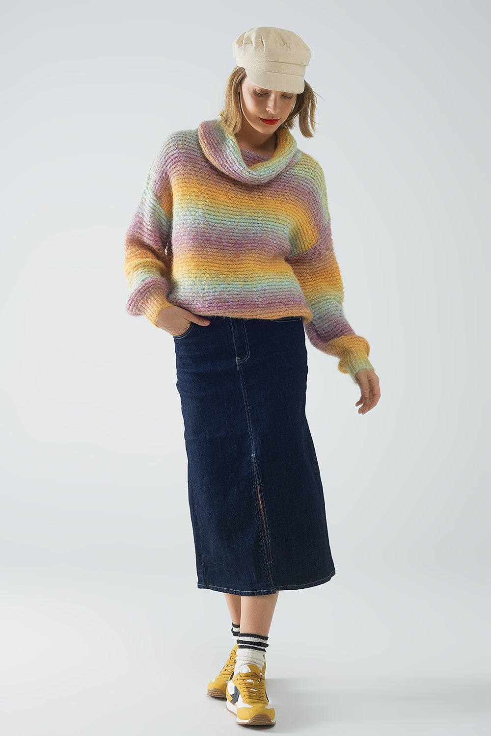 Camisola de gola alta confortável em multicolor