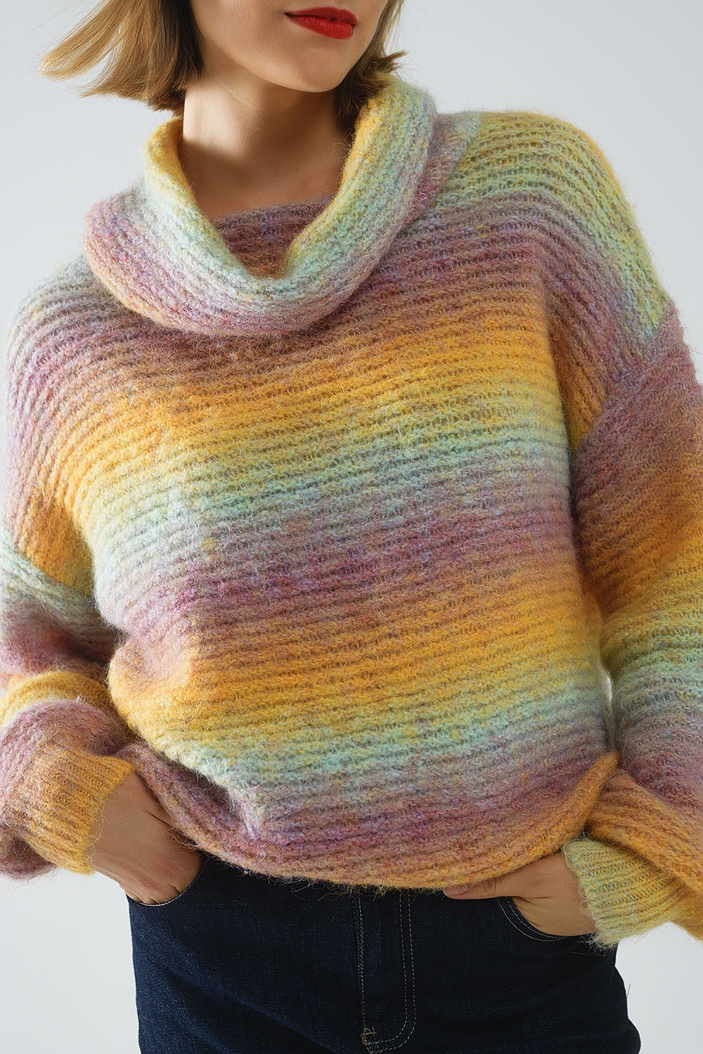 Camisola de gola alta confortável em multicolor